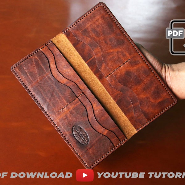 PDF Pattern, Long Wallet || PDF template pattern A4 & Letter, leather wallet pdf - with tutorial video