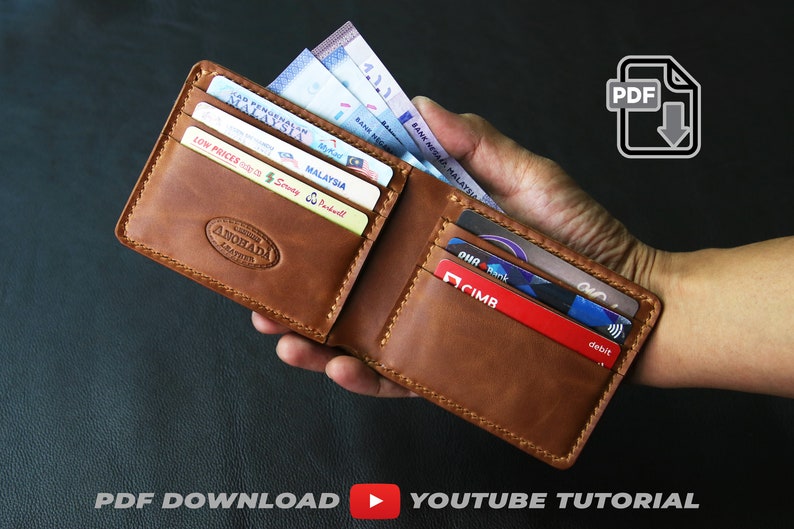 8 Pockets Bifold Wallet PDF Pattern with tutorial video PDF A4 size image 1