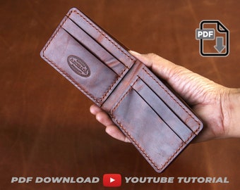 PDF Pattern Small Bifold Wallet, 6 pockets 1 cash slot, with tutorial video - PDF template pattern A4 & Letter, leather wallet pdf