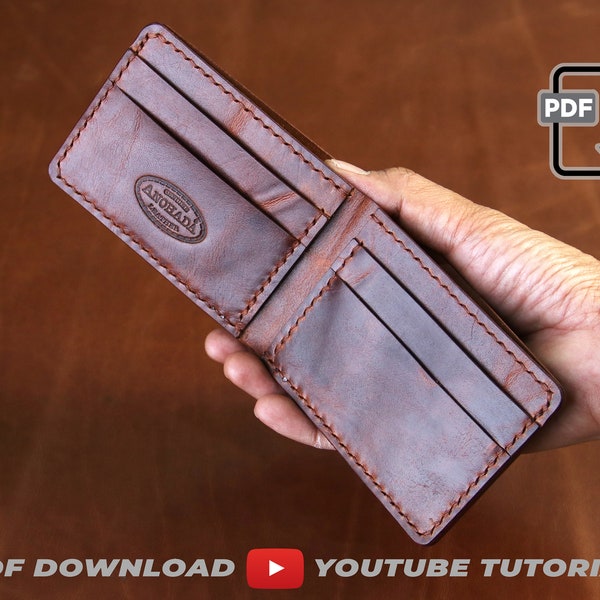 PDF Pattern Small Bifold Wallet, 6 pockets 1 cash slot, with tutorial video - PDF template pattern A4 & Letter, leather wallet pdf