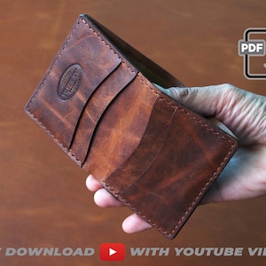 Patrón PDF con vídeo, Cartera vertical pequeña, 4 bolsillos y 1 ranura para billetes // Patrón plantilla PDF A4 y Carta, cartera de piel pdf
