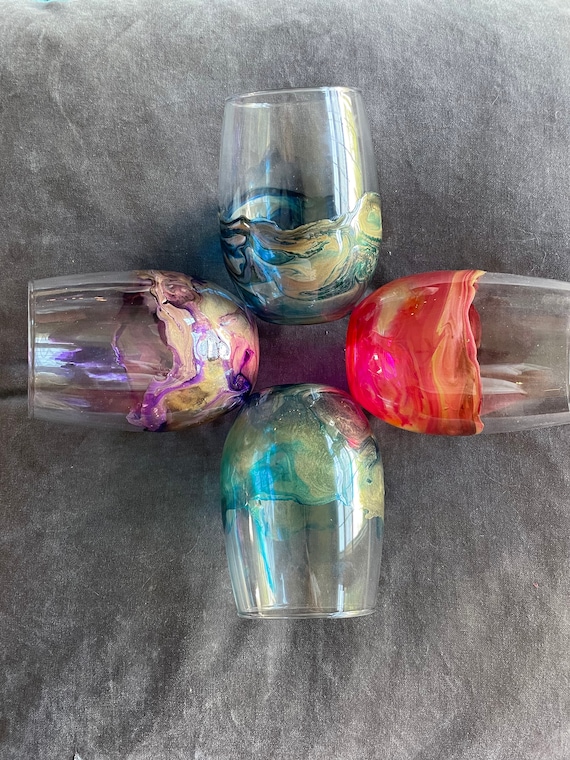 Set of 4 Wine Glasses With Resin Etsy