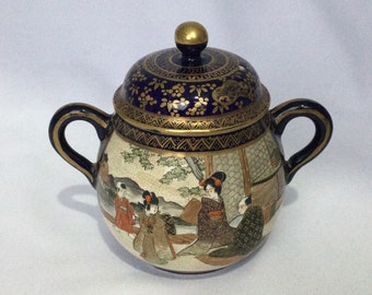 Antique Satsuma Pottery  Japanese Sugar Pot Meiji Period 1900 Signed