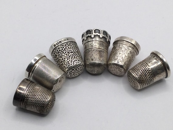 Collection of Antique Solid Silver Thimbles X6,antique Sewing