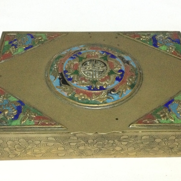 Caja china antigua, caja china de 5 murciélagos de la suerte, caja antigua, caja de baratijas, joyero antiguo