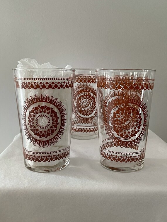 Vintage Federal Glass drinking tumblers with Mandala pattern (1960-1966)