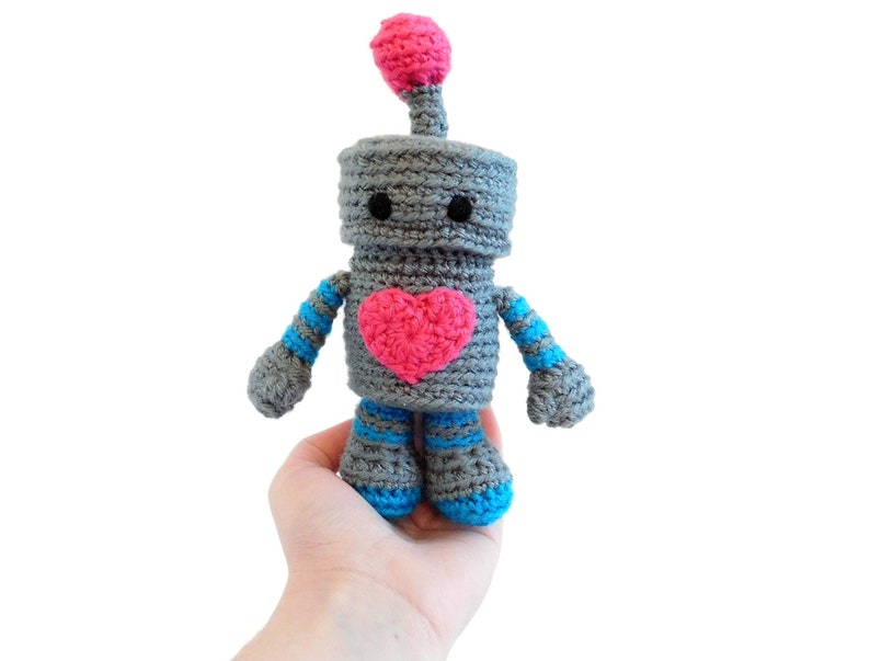 PATTERN Tiny Ruby the Robot, Mini Crochet Plush Toy Amigurumi PDF Tutorial image 1