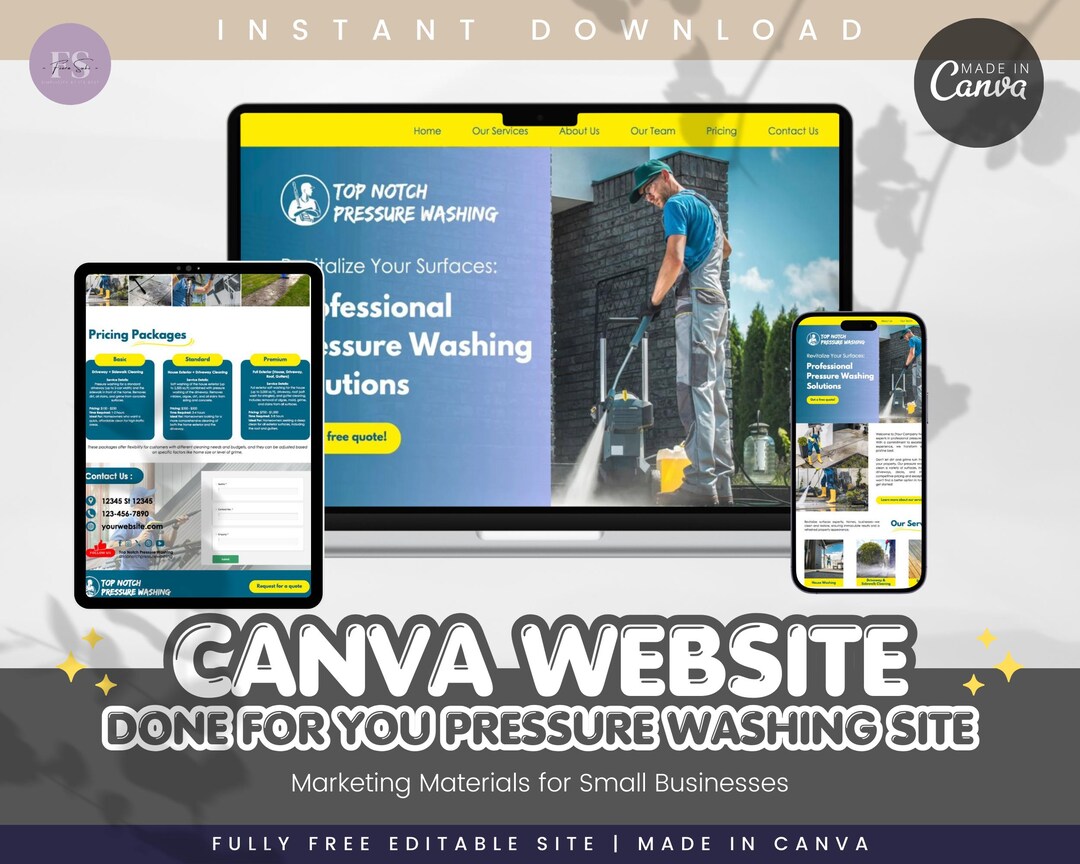 Pressure Washing Website Template: Business Sales Landing Page (canva