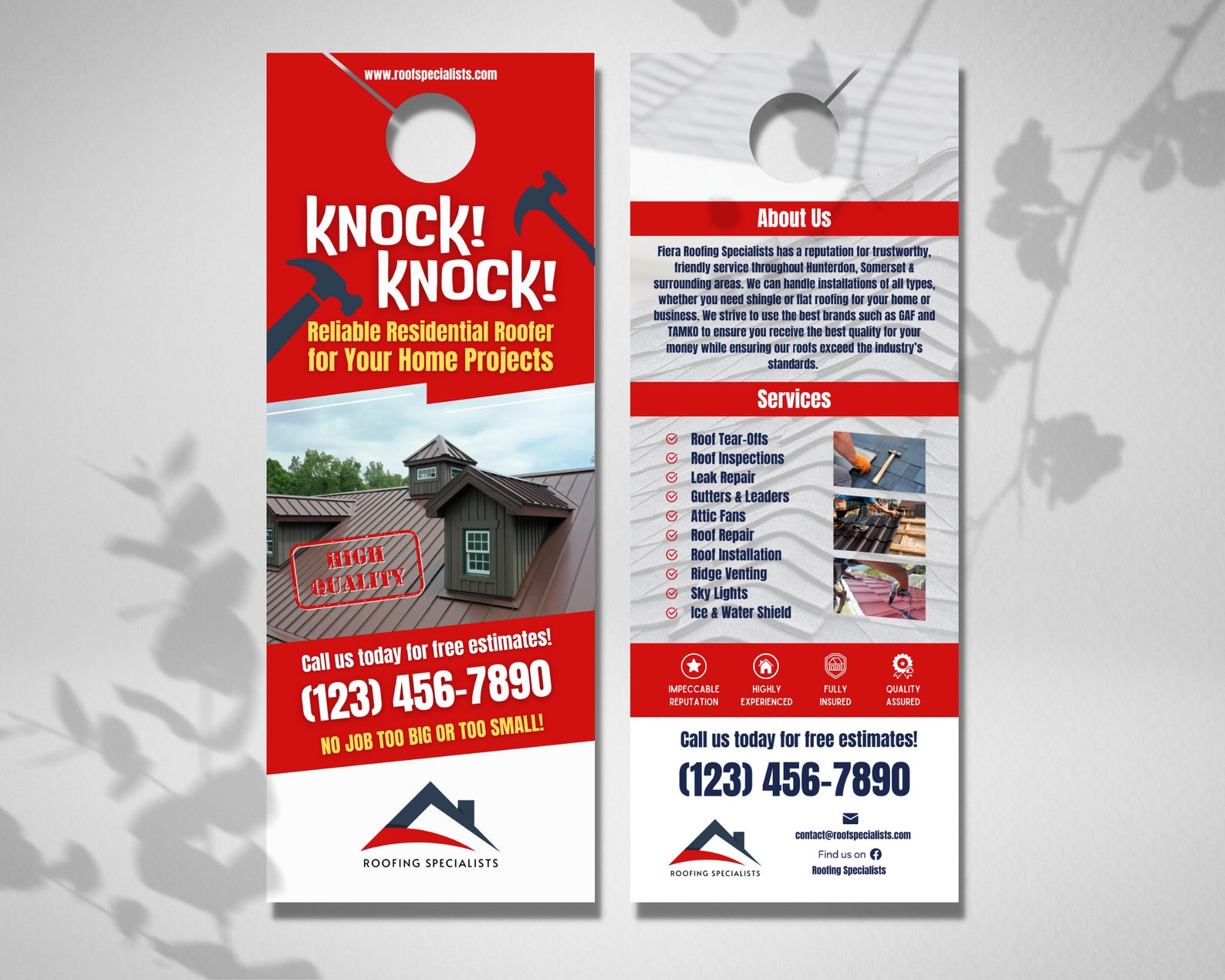 Roofing Business Door Hanger Canva Template, Roof Specialists Door