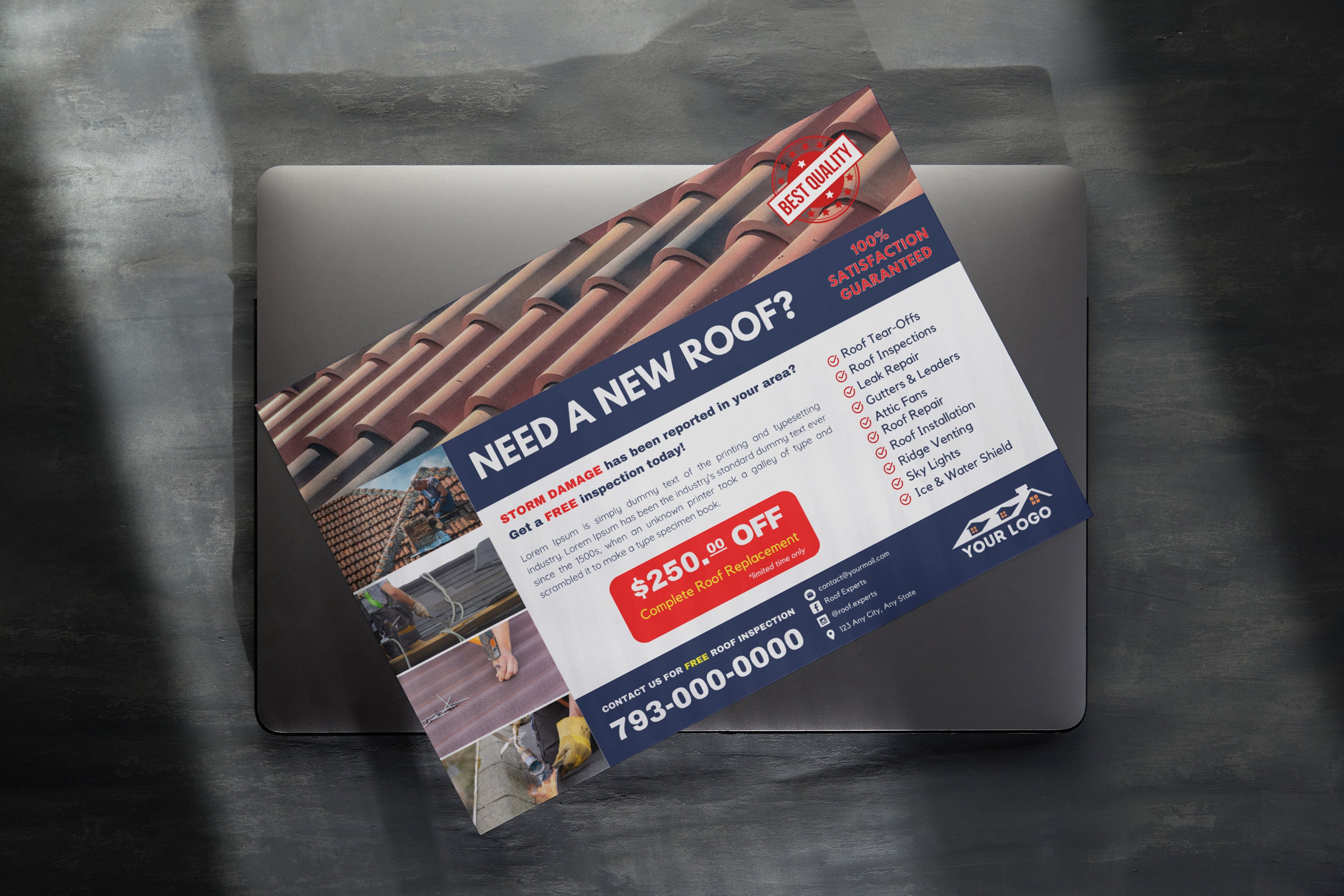 Bundle 2in1 Roof Repair Template Door Hanger Postcard Exterior Bundle 2in1 Roof Repair Template Door Hanger Postcard Exterior