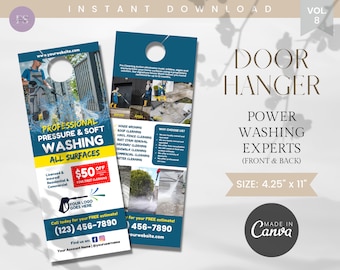 Pressure Washing Door Hanger Template: Customizable Canva Design (Digital Download)