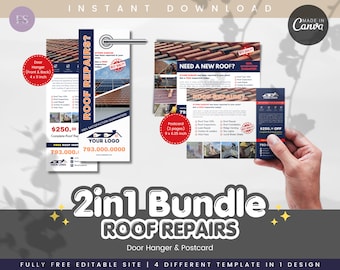 Roof Repair Door Hanger & Postcard Template (Canva Editable, Digital Download)