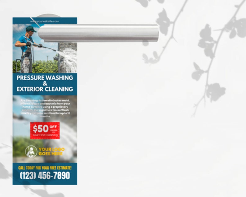 Front & Back Pressure Washing Door Hanger Template, Exterior Cleaning