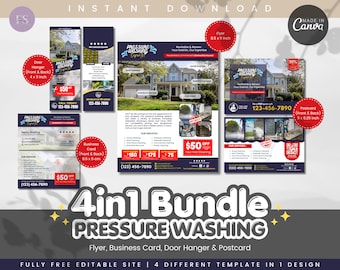 Pressure Washing Flyer Template Bundle: Customizable Canva E-Flyer (Digital Download)