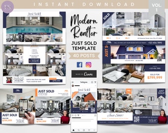 Real Estate Instagram Posts: Just Sold Canva Template (40 Posts)