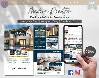 Real Estate Instagram Post Templates: Modern Realtor Marketing (Canva Digital Download)