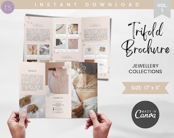 Jewelry Collection Trifold Brochure: Canva Template (Digital Download)
