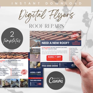 2 Roof Repairs Digital Flyer Template, Roof Repairs Experts, Roofing Experts, Roof Washing, Fully Customize E-Flyer Canva Template, Flyers
