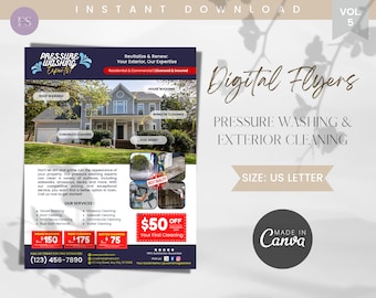 Pressure Washing Flyer Template: Exterior Cleaning E-Flyer (Canva, Digital Download)