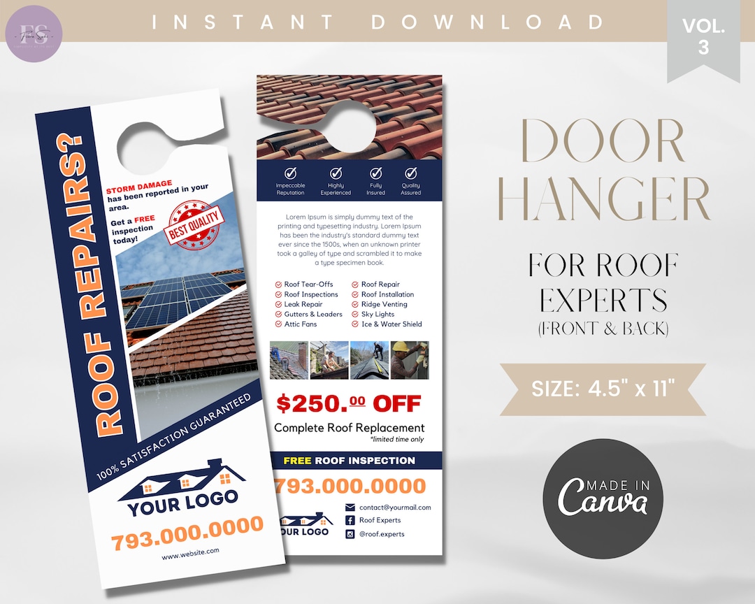 Roofing Business Door Hanger Canva Template, Roof Specialists Door
