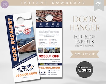 Roofing Business Door Hanger Template: Customizable Canva Design (Digital Download)