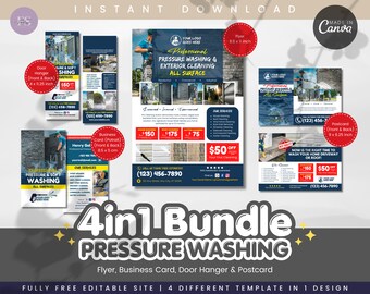 Pressure Washing Flyer Template Bundle: Exterior Cleaning E-Flyer (Canva Template)