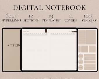 Landscape Digital Notebook Boho, Hyperlinked Tabs, Note Templates for iPad GoodNotes Notability Notebook, Digital Notetaking Bonus stickers