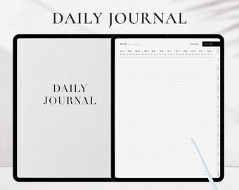 Digital Daily Journal, Minimalist B&W, Hyperlinked Tabs, Note Templates for iPad GoodNotes Notability, Digital Journaling, Bonus stickers