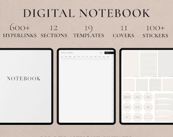Black&White Portrait Digital Notebook, Hyperlinked Tabs, Note Templates for iPad GoodNotes Notability Notebook, Digital Notetaking, stickers