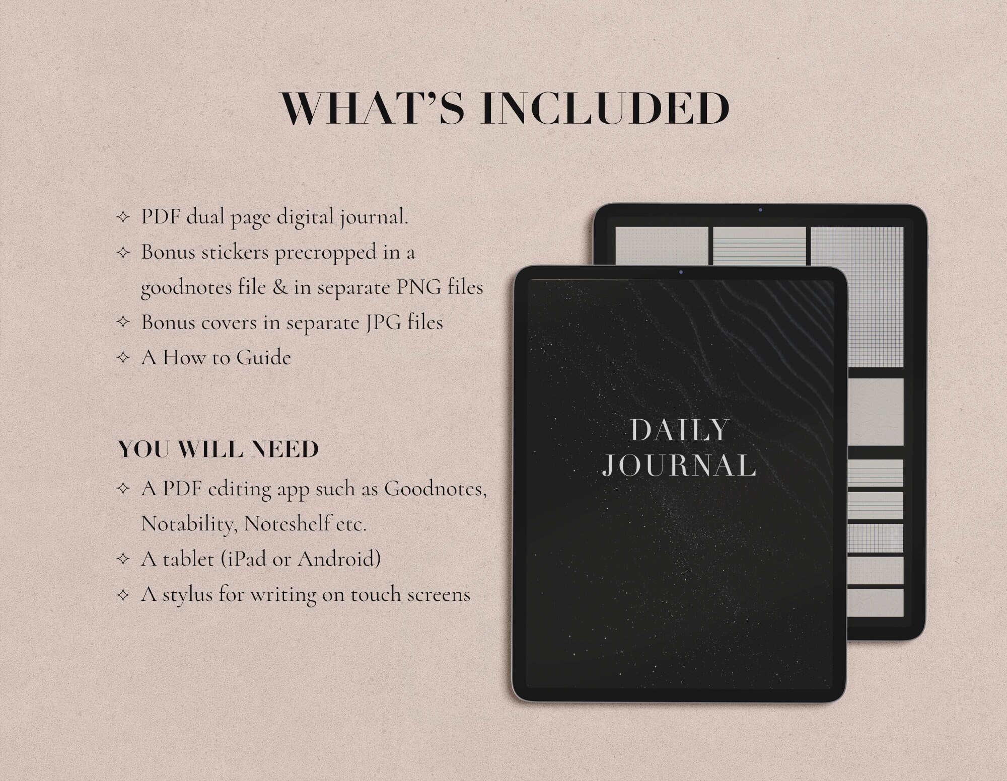 Dual Page Daily Journal Dark Mode Hyperlinked Tabs Note Templates for ...