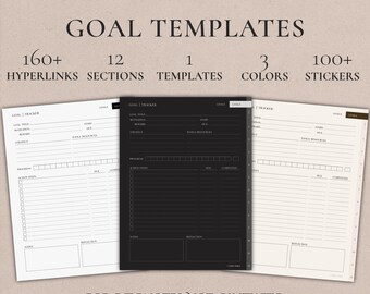 Digital Goal Tracker, Digital iPad Goal Planner, Boho B&W Goal Template, Digital Download, Minimalist Template, Hyperlinked Tabs, Printable