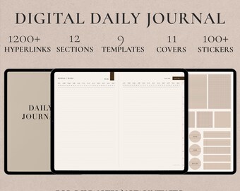 Dual Page Daily Journal Boho, Hyperlinked Tabs Note Templates for iPad GoodNotes Notability Notebook, Digital Journaling, Bonus stickers