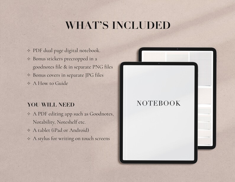Good Notes Landscape Notebook Landscape Digital Notebook B&W, Hyperlinked Tabs, Note Templates for ...