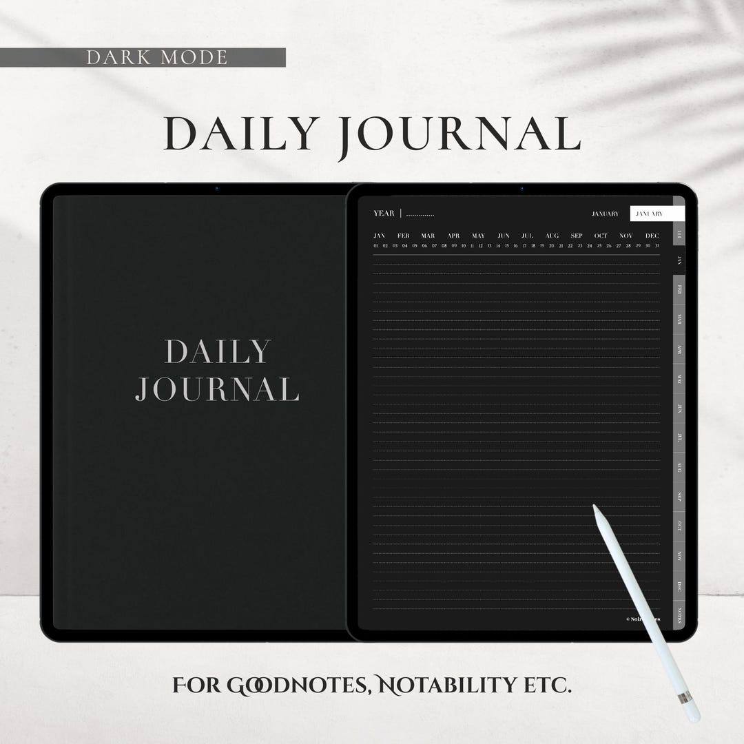 Digital Daily Journal, Minimal Dark Mode, Hyperlinked Tabs, Note ...