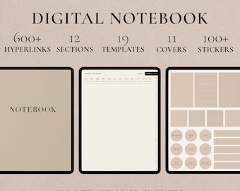 Boho Portrait Digital Notebook, Hyperlinked Tabs, Note Templates for iPad GoodNotes Notability Notebook, Digital Notetaking, Bonus stickers