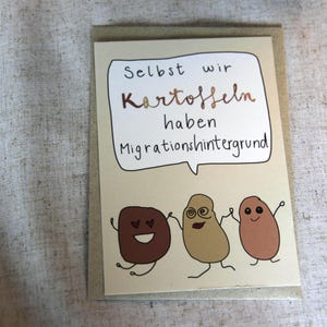 Postkarte "Selbst wir Kartoffeln haben Migrationshintergrund" | A6 | Naturkarton| Hochformat|selbstdesignt| gegen Rassismus