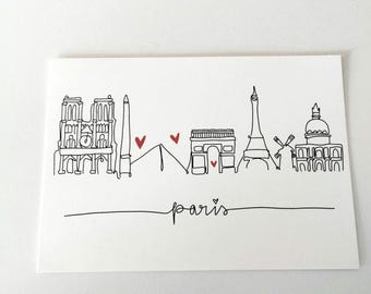 Cartolina "Skyline di Parigi" | Formato 6 | Cartoncino naturale | Città dell'amore | Design personale | Minimalista