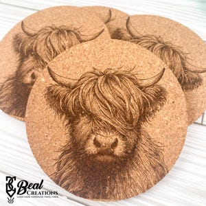 Highland Cow Cork Coaster Set of Four
