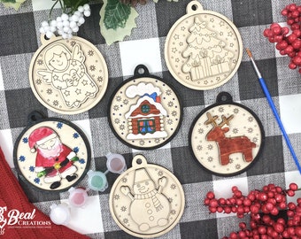 Wooden Christmas Ornament Paint Kit, DIY Christmas Ornament Kit, Christmas Ornament Craft Kit