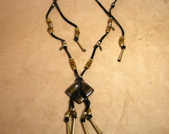 Tigers Eye Pull-Tie Donut Necklace with Elk Skin Lacing