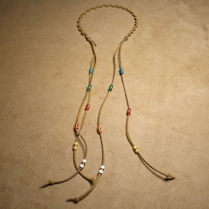 Native Designed Headband in Gold Leather and Rainbow Beads