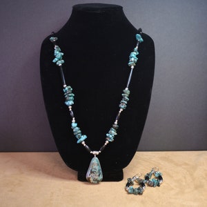 Natural Turquoise Pendant Necklace & Earring Set
