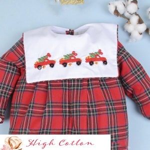CHRISTMAS TREE FARM Hand-Embroidered Boy Bubble | Boys Christmas Outfit | Santa Pictures | Smocked Christmas | 1st Christmas | Sibling Match