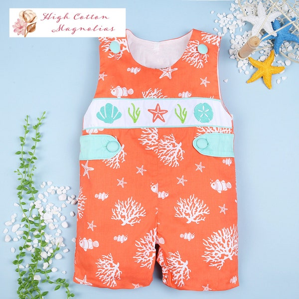 DAY AT the BEACH Hand-Smocked Beach Jon Jon | Ocean Shortall | Baby Boy Jon Jon | Toddler Beach Outfit | Beach Outfit | Sibling Set