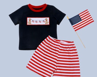Embroidered Patriotic Pups Shorts Set | 4th of July Outfit