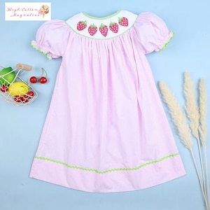 SWEET AS a STRAWBERRY Hand-Smocked Girl's Bishop Dress | Strawberry | Baby Girl Dress | Toddler Girl Dress | Spring Summer Dress | Vacation