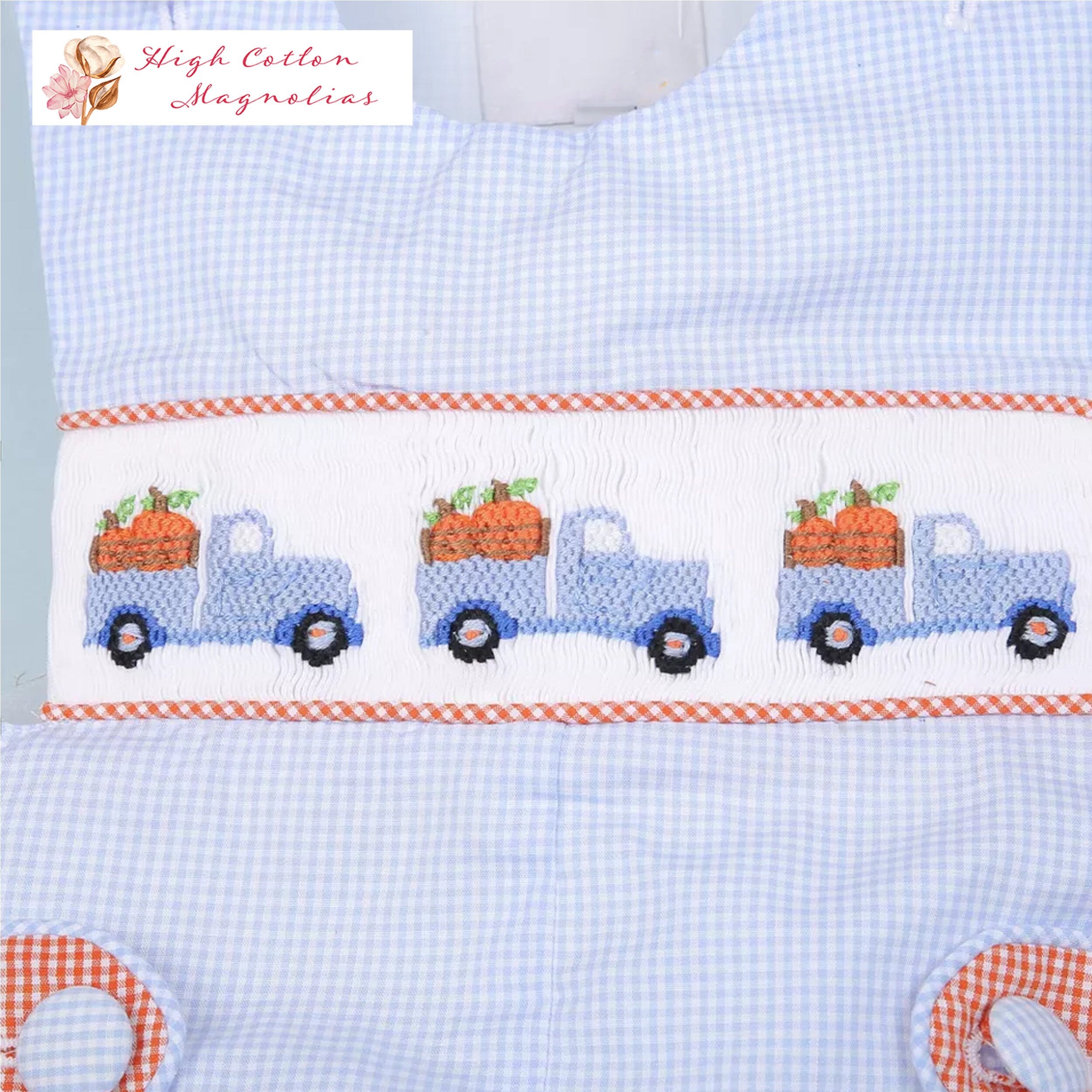 Petit Bebe Boys Blue Jon Jon - Smocked Pumpkins Truck main image 1