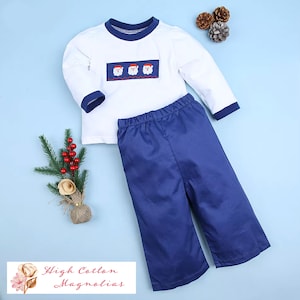 JOLLY OLE St. NICK Santa Hand-Smocked Boy&#39;s Pants Set | Santa Smocked Outfit | Christmas Outfit | Santa Pictures | Christmas Eve Service