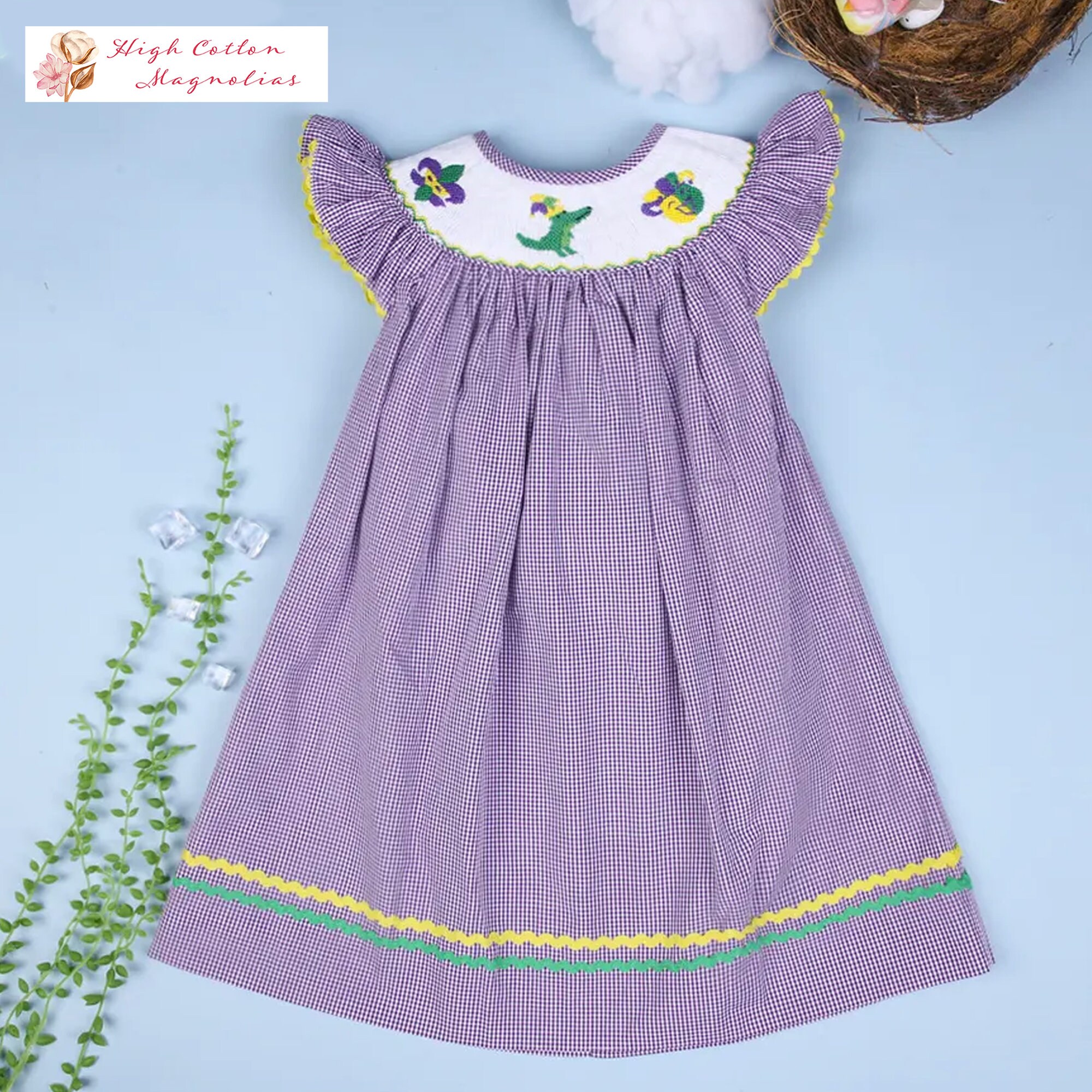 Mardi gras top smocked dress