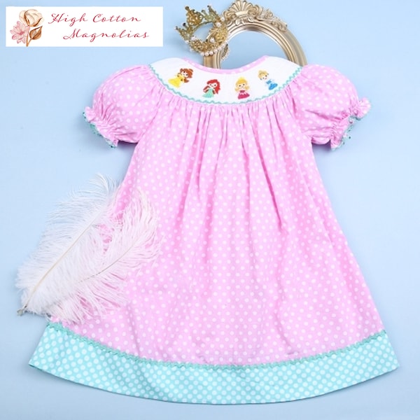 PRETTY PRETTY PRINCESS Hand-Smocked Disney Princess Bishop Dress | Disney-Inspired Dress | Toddler Girl Dress | Disney Trip